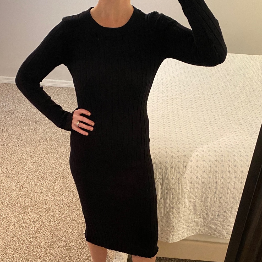 Lulu's Black Long Sleeve Knit Dress